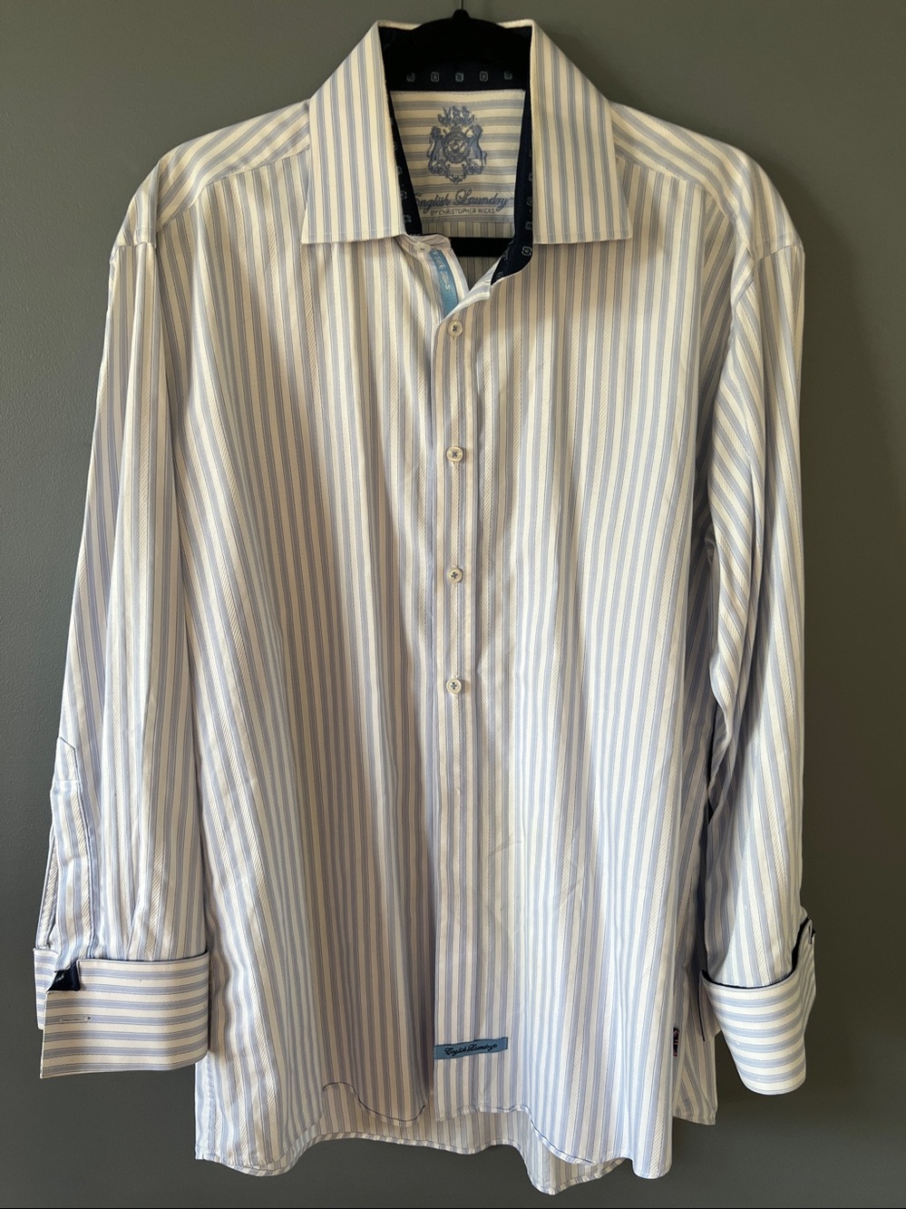 English Laundry Blue and White Striped Dress Shirt 💯Cotton Size 17.5
